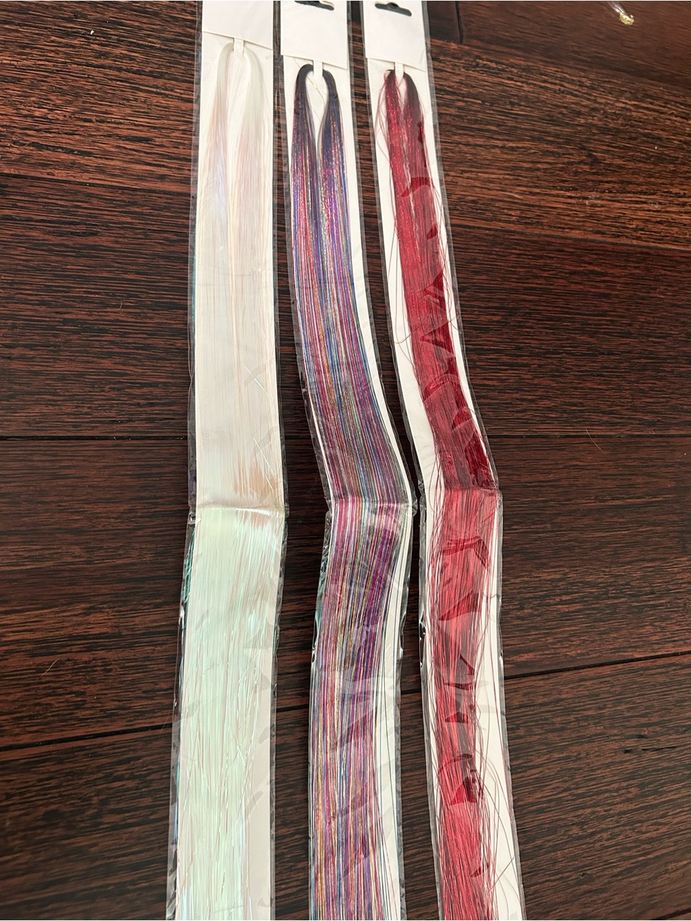 Iridescent, Multicolor & Red Hair Tinsel Strips - 3 Pack